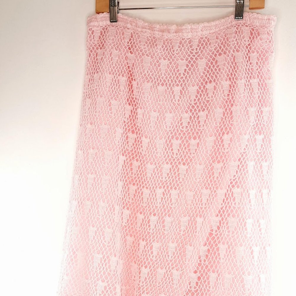 Elegant Vintage  Party Contemporary Pink Crochet  midi skirt - Picture 9 of 16